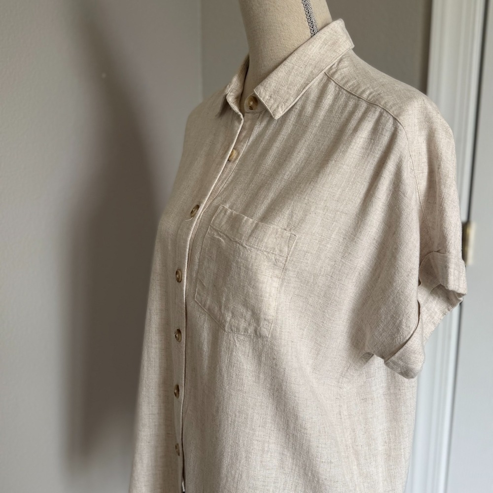 Soft Surroundings Shirt Women XS Oatmeal Linen Coastal Gran Lagenlook Cottage - Picture 5 of 10